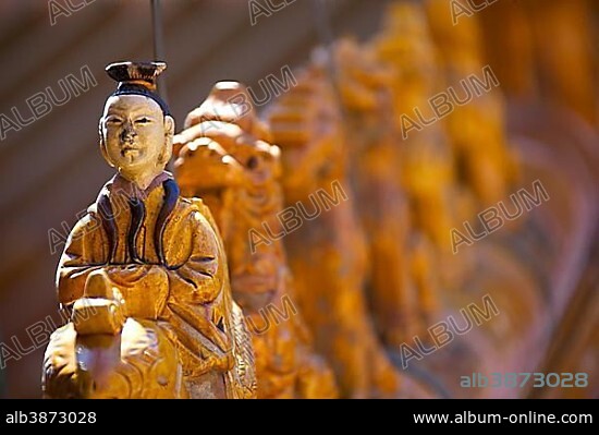 Roof tiles decorated with figures on a pagoda at the Summer Palace, Beijing, China, People's Republic of China, Asia.