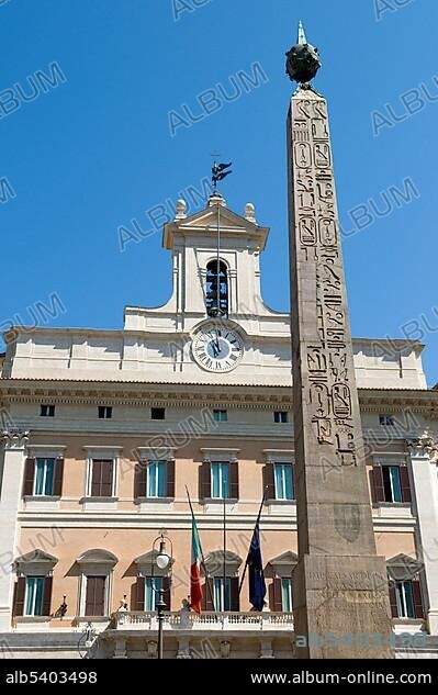 Obelisk and Palazzo di Montecitorio palace in the Piazza di Montecitorio square, Rome, Italy, Europe.