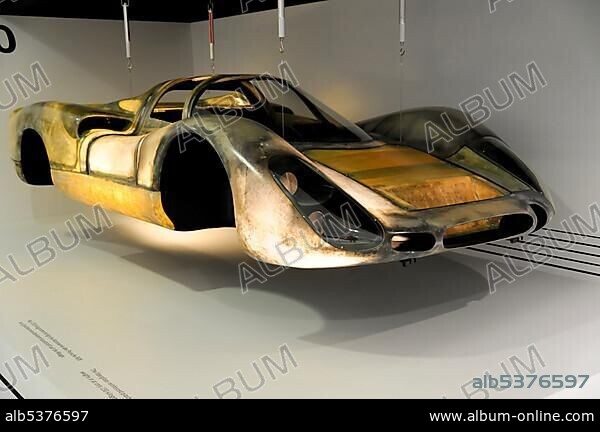 Car body of a Porsche 908, 130 kg only, Porsche Museum, Stuttgart, Baden-Wuerttemberg, Germany, Europe.