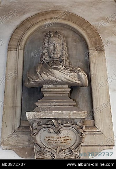Bust of Giacomo Serpotta, sculptor, Oratorio del Rosario di Santa Cita, Palermo, Sicily, Italy, Europe.