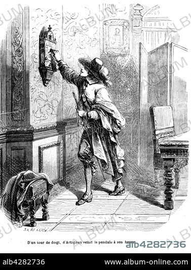 The Three Musketeers. Illustration featuring d'Artagnan . Engraving, 19th century . Alexandre Dumas. Private collection.