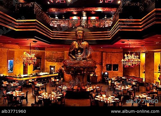 Giant Buddha statue in the famous Buddha Bar night club, Beirut, Lebanon, Middle East, Orient, Asia.