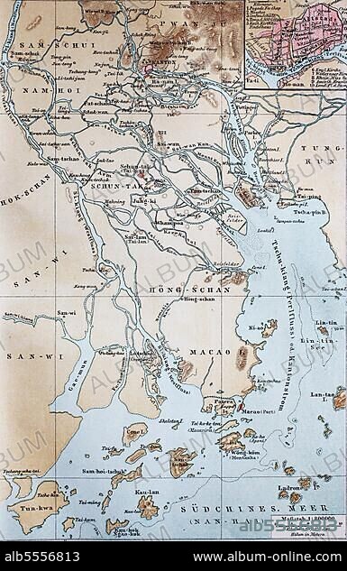 Stadtplan, city map from the year 1892: Canton, Kanto, now Guangzhou, China, digital restaurierte Reproduktion einer Originalvorlage aus dem 19. Jahrhundert, Asia.