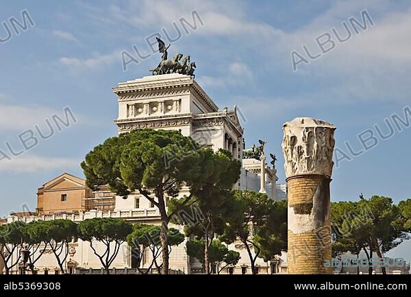 The National Monument of Victor Emmanuel II as seen from Forum of Trajanus, Rome, Italy, Europe.
