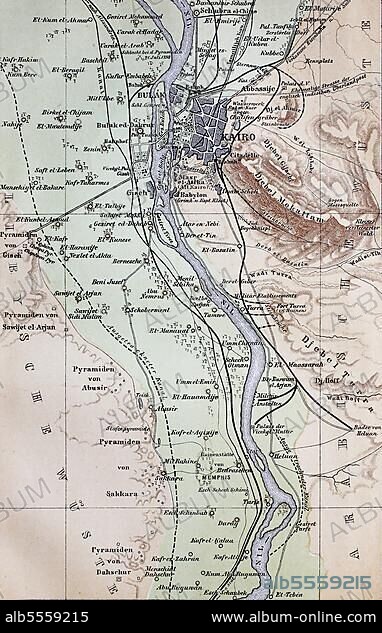 Stadtplan, city map from the year 1892: Kairo und die Pyramiden, Ägypten, digital restaurierte Reproduktion einer Originalvorlage aus dem 19. Jahrhundert.