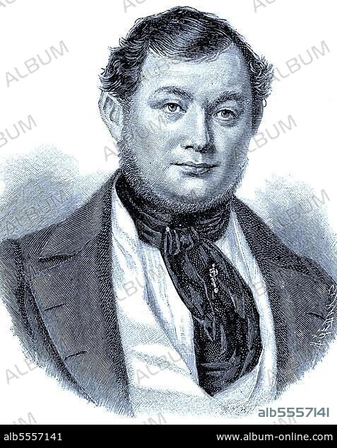 Graf Maximilian von Schwerin-Putzar, eigentlich Graf Maximilian Heinrich Charles Anton Kurt von Schwerin, 30. Dezember 1804, 2. Mai 1872, war ein preußischer Gutsbesitzer und liberaler Parlamentarier, Innenminister, Deutschland, digitale verbesserte Reproduktion eines Originaldrucks aus dem 19. Jahrhundert.