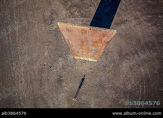 "Bramme fuer das Ruhrgebiet" or "Slab for the Ruhr area", piece of art by Richard Serra on the Schurenbachhalde heap, Essen, North Rhine-Westphalia, Germany, Europe.