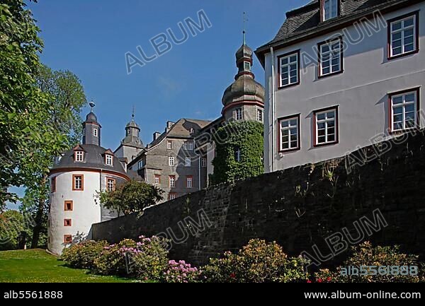 Berleburg Castle, Baroque main building from 1733, castle museum on the history of the Princely House of Sayn-Wittgenstein-Berleburg, Bad Berleburg, Siegen-Wittgenstein district, North Rhine-Westphalia, Germany, Europe.