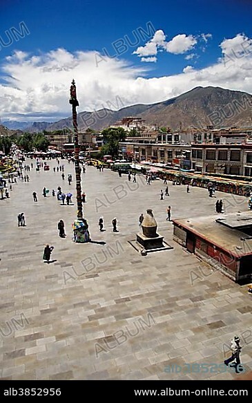 Barkhor square with Potala palace, Lhasa, Tibet.