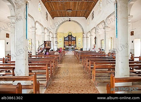 Historic Church of the Catholic Pallottines mission from the German colonial era, interior, Kribi, South Region, Cameroon, Africa.