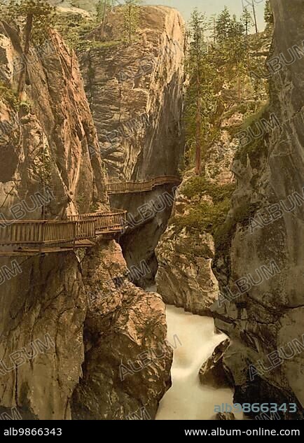 Gorner Schlucht, Gorner Gorge near Zermatt, Switzerland, 1896, Historic, digitally restored reproduction of a 19th century photochrome print, Europe.