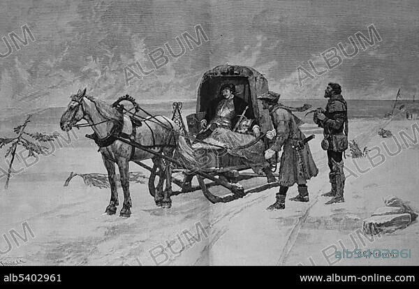Sten Sture the Younger, Sten Svantesson Sture, dying on the ice of Lake Maekar, 1493-1520, Swedish knight and Regent of Sweden from 1512 until his death, woodcut, historical engraving, 1882.