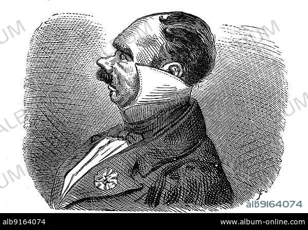 Patricide. a stiff, high stand-up collar open at the front of a gentleman's dress shirt, found greatest use at the time of the Biedermeier period, 1850, Historic, digitally restored reproduction of a 19th century original.