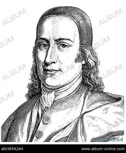 Historical drawing from the 19th century, portrait of Count Nikolaus Ludwig von Zinzendorf and Pottendorf, 1700 - 1760, a Lutheran Pietist theologian, founder and bishop of the Moravian Church and poet of hymns.