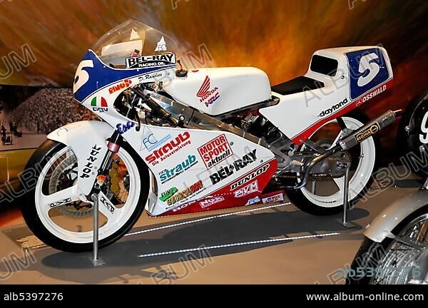 Honda racing motorbike, German Motorcycle and NSU Museum, Neckarsulm, Baden-Wuerttemberg, Germany, Europe.