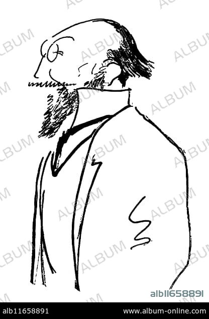 Erik Satie, 1866 – 1925, a French composer and pianist, Caricature by Alfred Frueh, digitally edited.