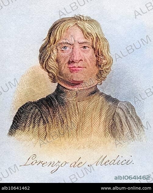 Lorenzo de Medici alias Lorenzo the Magnificent 1449-1492 Italian Lorenzo Il Magnifico Florentine statesman, ruler and patron of art and literature from the book Crabbs Historical Dictionary from 1825, Historical, digitally restored reproduction from a 19th century original, Record date not stated.