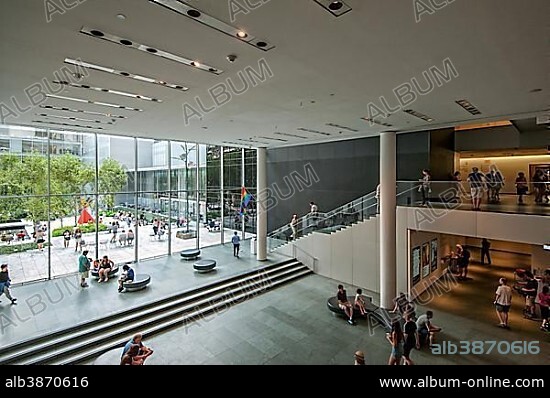 Entrance and courtyard of the Museum of Modern Art, MoMA, West 53rd Street, Midtown Manhattan, New York City, United States, North America.