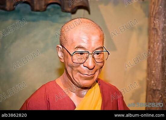Dalai Lama Tenzin Gyatso as a wax figure Wax museum of Prague Czechia.