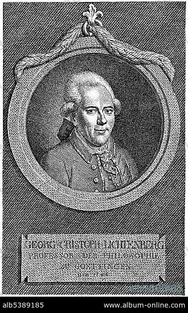 Historical illustration from the 19th century, portrait of Georg Christoph Lichtenberg, 1742 - 1799, a German mathematician, professor of experimental physics and writer of the Enlightenment.