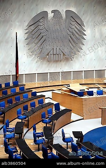 Federal Eagle 3 (1992) by Günter Behnisch, Plenary Chamber of the Bonn Bundestag, Bonn, Rhineland, North Rhine-Westphalia, Germany, Europe.