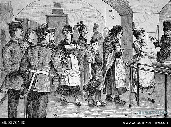 Hofbraeuhaus in Munich, Bavaria, Germany, historical illustration, circa 1886, Europe.