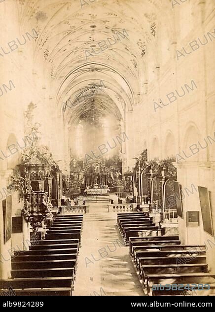 Interior view of Bamberg Cathedral in 1860; Bamberg; Franconia; Bavaria; Germany; Historical; digitally restored reproduction from a 19th century original; Europe.