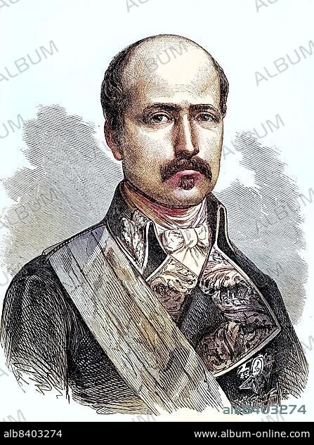 Francisco Serrano y Domínguez (18 September 1810 - 26 November 1885 in Madrid) was a Spanish general and politician and Duke de la Torre from 1861. He was regent of Spain in 1869-70 and dictatorial president of the First Republic in 1874 after a coup d'état. Historical, digitally restored reproduction of a 19th century original.