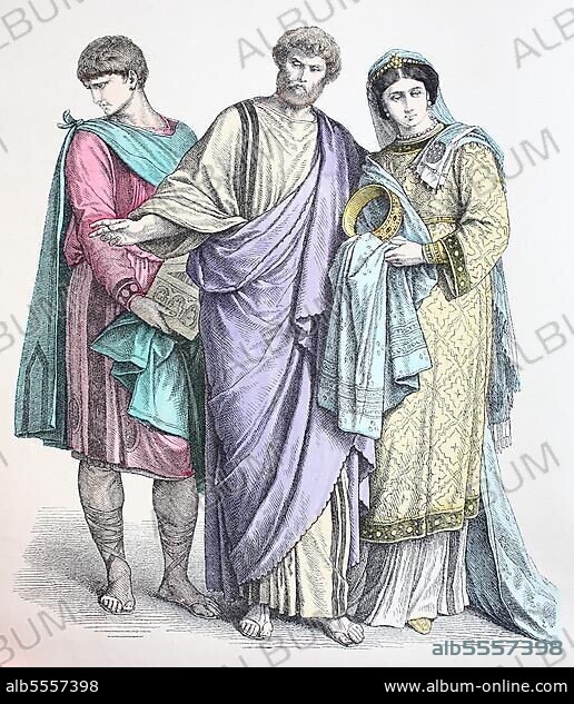 Folk traditional costume, clothing, history of costumes, Christians, 4th century, Rome, Italy, digitally restored reproduction of a 19th century original, exact date unknown, Europe.
