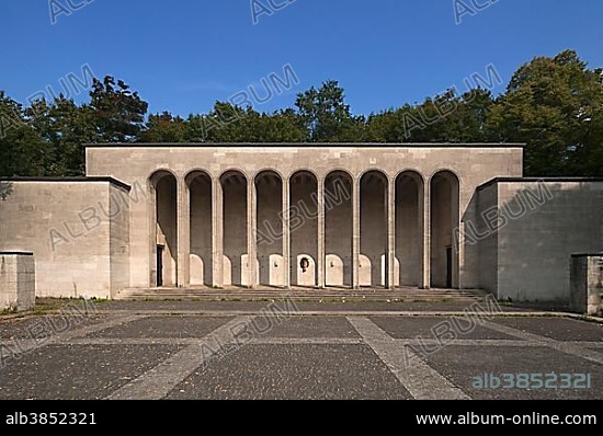 Hall of Honour at Luitpoldhain, built in 1930, today memorial of the Fallen of the First and Second World War and the victims of the Nazi dictatorship from 1933 to 1945, former Nazi Party Rally Grounds, Nuremberg, Middle Franconia, Bavaria, Germany, Europe.