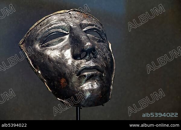 Iron face mask of a Roman cavalry helmet, Varus Battle or Battle of the Teutoburg Forest, Kalkriese Museum and Park, Osnabruecker Land region, Lower Saxony, Germany, Europe *** IMPORTANT: WARNING: Publication only with the following note: "Battle of the Teutoburg Forest in Osnabruecker Land region - Kalkriese Museum and Park" ***.