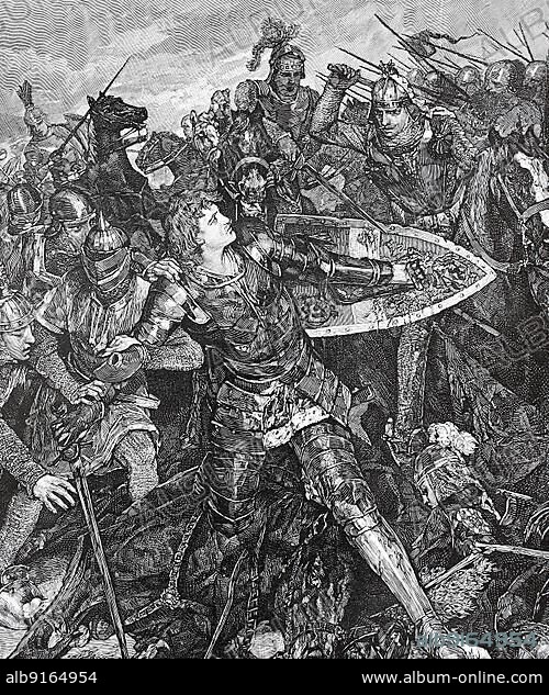 Battle of Mühldorf, also Battle of Ampfing, was fought on 28 September 1322 near Mühldorf am Inn, here the arrest of Frederick the Fair, Frederick the Fair or the Handsome, 1289, 13 January 1330, from the House of Habsburg, he was Duke of Austria and Styria as well as King of Germany from 1308 as Frederick I, from 1314 Ancient King to 1325 King of the Romans, Historical, digitally restored reproduction of a 19th century original.