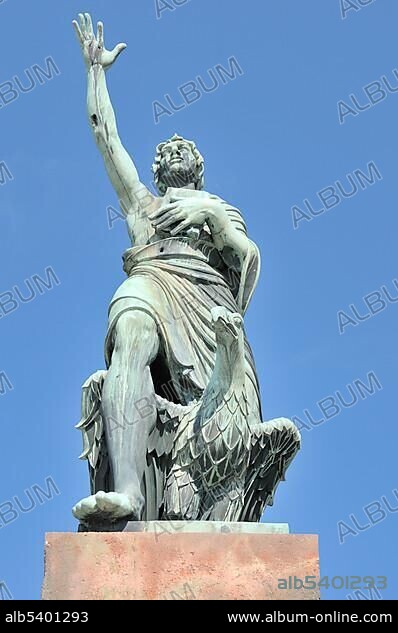 Joseph-Goerres-Denkmal monument, Rheinanlagen promenade in Koblenz, UNESCO World Heritage Site Oberes Mittelrheintal Upper Middle Rhine Valley, Rhineland-Palatinate, Germany, Europe.
