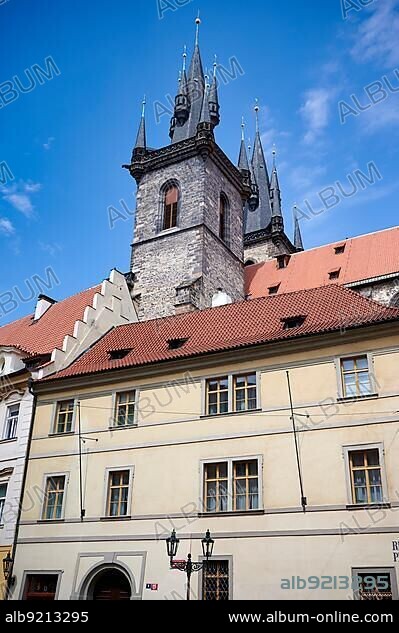 Prague Czech Republic. The Gothic Church of Our Lady before Tyn in Old Town Square.