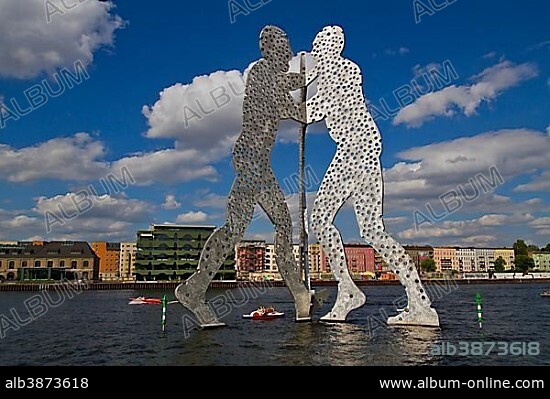Sculpture "Molecule Man" on the Spree River, Berlin, Berlin, Germany, Europe.