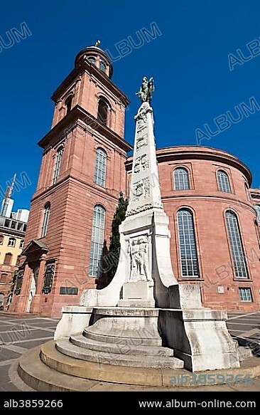 Unity Monument and Paulskirche or St. Paul's Church, Paulsplatz square, Frankfurt am Main, Hesse, Germany, Europe.