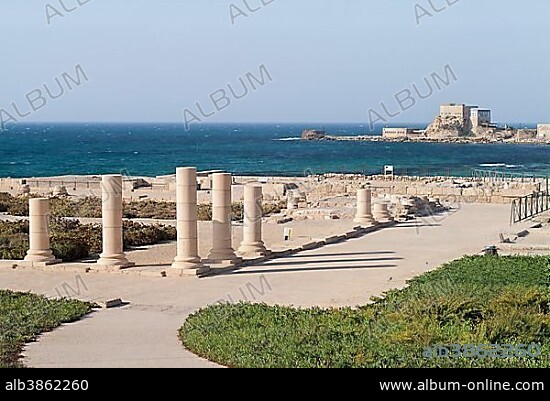 Archeological excavation, ancient city of Caesarea Maritima or Caesarea Palestinae, Sharon plain, National Park, Mediterranean Sea, Israel, Asia.