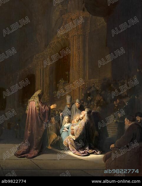Simeon's Song of Praise; painting by Rembrandt van Rijn (1606) (1669); Historic; digitally enhanced reproduction of an original from the period.
