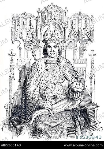 Frederick III, 1415 - 1493, historical illustration from Bildnisse der Deutschen Koenige und Kaiser, Portraits of German Kings and Emperors, by Professor Heinrich Schneider, Verlag Friedrich Andreas Perthes, Gotha, 1889.