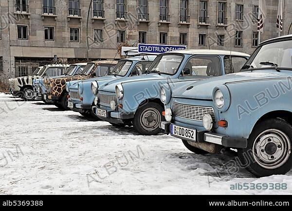 Old GDR Trabant cars for city tours of Berlin, Germany, Europe.