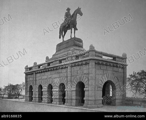 United States of America, City of Chicago, bronze equestrian statue, the monument of President Ulysses S. Grant in Lincoln Park, State of Illinois, ca 1880, historical, digital reproduction of an original 19th century model, original date unknown.