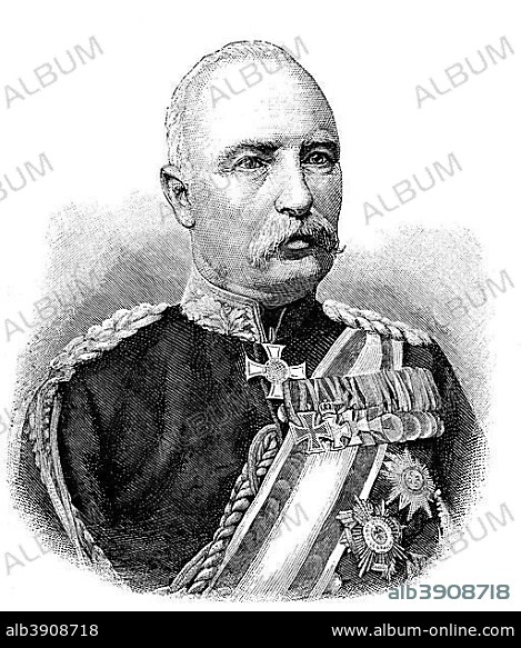 Baron Friedrich Karl Walter Degenhard von Loe, 1828-1908, was a Prussian soldier and aristocrat, Germany, was a commanding general of the 8th Army Corps, woodcut from the year 1888, Germany, Europe.