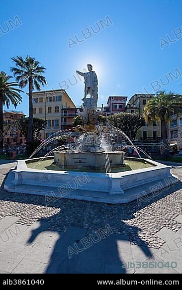 Statue of Christopher Columbus in the port of Santa Margherita Ligure, Liguria, Italy, Europe.