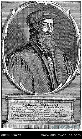 Portrait of John Wyclif, Wycliff, Wiclef, Wicliffe or Wickliffe, Doctor evangelicus, 1330 - 1384, an English philosopher, theologian and church reformer.