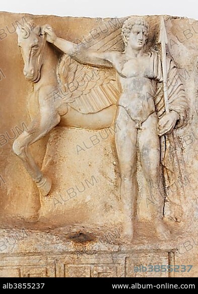 Bellerophontes or Bellerophon with Pegasus, Aphrodisias Museum, Aphrodisias, Aydin province, Aegean region, Turkey, Asia.