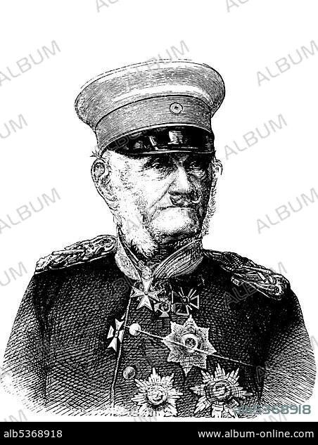 Field Marshal Friedrich Graf von Wrangel, 1784 - 1877, Prussian field marshal, historical woodcut, circa 1880.