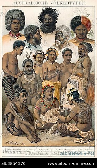 Ethnic groups of Oceania, indigenous Australians, historical illustration, 19th century.