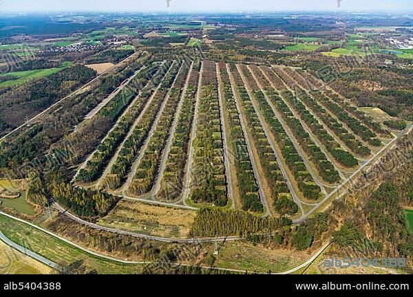 Aerial view, MUNA Munitionsdepot Wulfen, former munitions depot of the Wehrmacht, Dorsten, Ruhr area, North Rhine-Westphalia, Germany, Europe.
