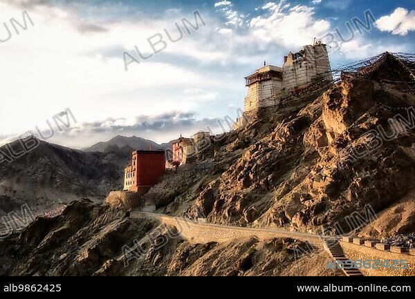 Tsenmo Hill with Avalokiteshvara Lhakhang and Lhakhang Marpo, Leh, Ladakh.