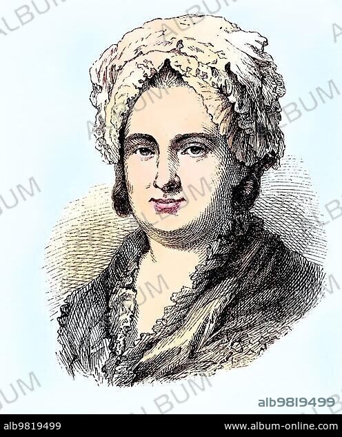 Catharina Elisabeth Goethe; 1731-1808; native of Textor; was the mother of Johann Wolfgang Goethe; historical engraving; ca. 1869; Historic; digitally restored reproduction from a 19th century original; coloured; exact date unknown.
